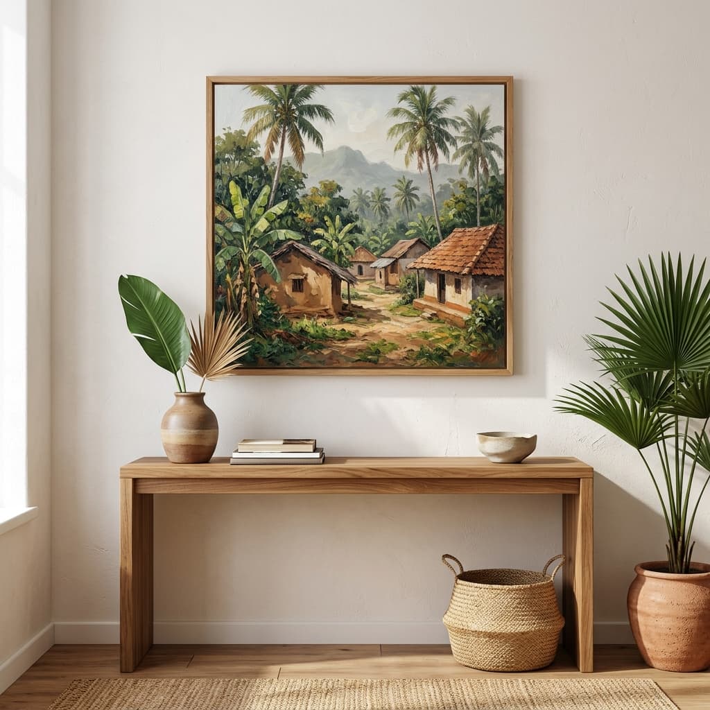 Sri Lankan Ancient Temple Heritage Fresco Canvas Wall Art